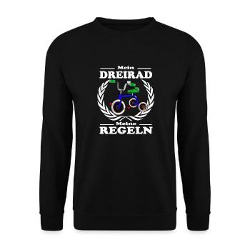 Mein Dreirad und meine Regeln. Kind mit Regeln - Unisex Pullover - Schwarz - Vorne - Alina (178cm) & Michal (187cm)