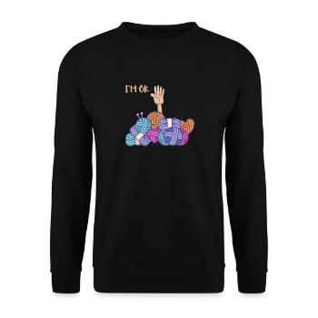 Mir Geht Es Gut, Coole Kunst Mit Häkeln Und Hand - Unisex Pullover - Schwarz - Vorne - Alina (178cm) & Michal (187cm)