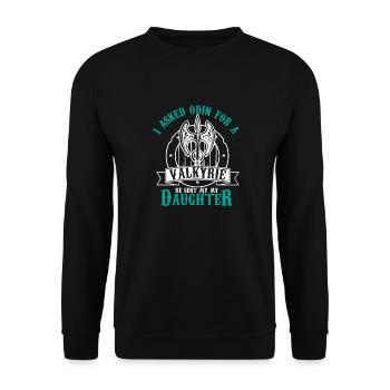 I asked odin for a valkyrie Design - Unisex Pullover - Schwarz - Vorne - Alina (178cm) & Michal (187cm)