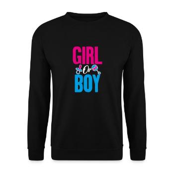 Mädchen Oder Junge? Bald Eltern Des Rosa Oder - Unisex Pullover - Schwarz - Vorne - Alina (178cm) & Michal (187cm)