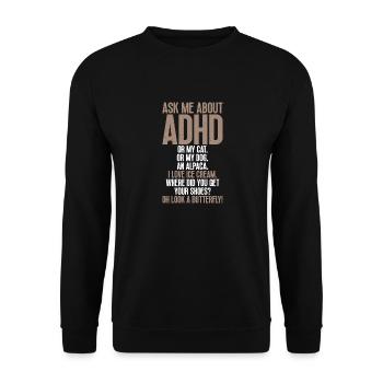 Fragen Sie Mich Nach Adhs Lustiges - Unisex Pullover - Schwarz - Vorne - Alina (178cm) & Michal (187cm)