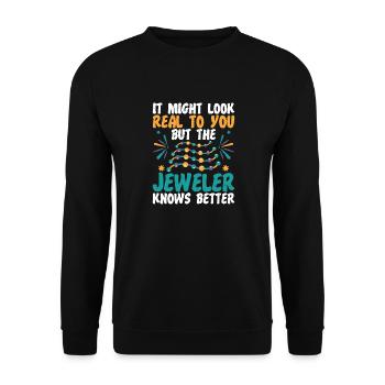 Jeweler knows better jewelry manufacturer graphic for - Unisex Sweatshirt - black - Front - Alina (178cm) & Michal (187cm)