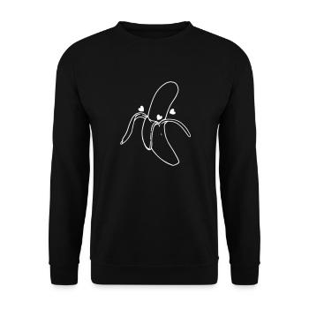 Bananen Tattoo Drahtmodell Zeichnung - Unisex Pullover - Schwarz - Vorne - Alina (178cm) & Michal (187cm)