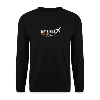 Mein erster Flug im Flugzeug Spruch stolz zu - Unisex Pullover - Schwarz - Vorne - Alina (178cm) & Michal (187cm)