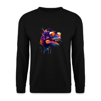 Party T-Rex couleurs vives avec des lunettes de soleil fraîches - Sweat-shirt Unisexe - noir - Devant - Alina (178cm) & Michal (187cm)