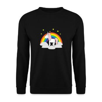 Einhorn auf Regenbogen - Unisex Pullover - Schwarz - Vorne - Alina (178cm) & Michal (187cm)