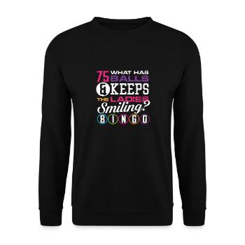 Qu’est-ce qui a 75 boules et garde les dames souriantes | Bingo - Sweat-shirt Unisexe - noir - Devant - Alina (178cm) & Michal (187cm)