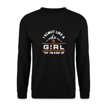 Scout Like a Girl Try To Keep Up - Unisex Pullover - Schwarz - Vorne - Alina (178cm) & Michal (187cm)