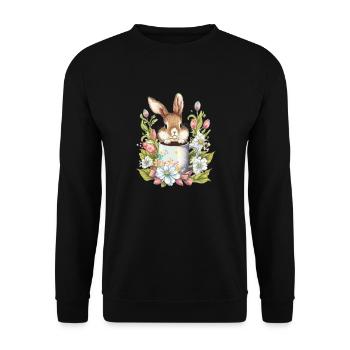 Lapin de Pâques avec fleurs et tasse à café Chemises de Pâques - Sweat-shirt Unisexe - noir - Devant - Alina (178cm) & Michal (187cm)