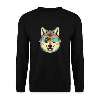 Grey Wolf in Retro Sunglass Frame Wolves Graphic - Unisex Sweatshirt - black - Front - Alina (178cm) & Michal (187cm)