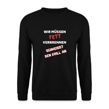 Wir müssen FETT verbrennen - Unisex Pullover - Schwarz - Vorne - Alina (178cm) & Michal (187cm)