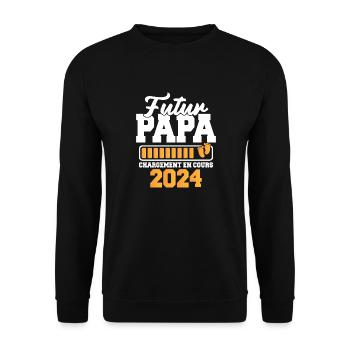 Nouveau Nouvelle Naissance Future Papa 2024 - Sweat-shirt Unisexe - noir - Devant - Alina (178cm) & Michal (187cm)