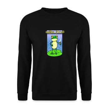 Coffee First Frosch auf Seerose Koffein - Unisex Pullover - Schwarz - Vorne - Alina (178cm) & Michal (187cm)