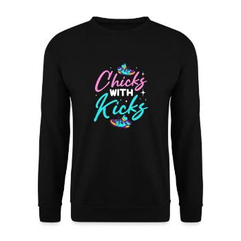 Funny Chicks With Kicks - Cool Sneakers Girly - Unisex Pullover - Schwarz - Vorne - Alina (178cm) & Michal (187cm)