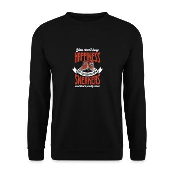 Funny You Cant Buy Happiness - Funny Sneakers - Unisex Pullover - Schwarz - Vorne - Alina (178cm) & Michal (187cm)