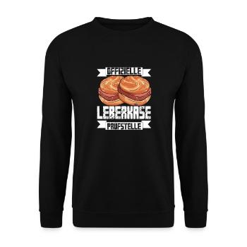 Offizielle Leberkäse Prüfstelle - Bayrisches Essen - Unisex Pullover - Schwarz - Vorne - Alina (178cm) & Michal (187cm)