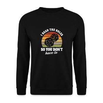 I read the rules so you don't have to - Unisex Pullover - Schwarz - Vorne - Alina (178cm) & Michal (187cm)