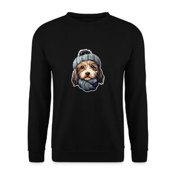 Winter dog in the snow with hat and scarf - Unisex Sweatshirt - black - Front - Alina (178cm) & Michal (187cm)