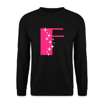 Buchstabe F Glitzer - Unisex Pullover - Schwarz - Vorne - Alina (178cm) & Michal (187cm)