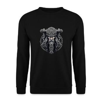 Viking with Hammer, Valhalla Nordmann Design - Unisex Sweatshirt - black - Front - Alina (178cm) & Michal (187cm)