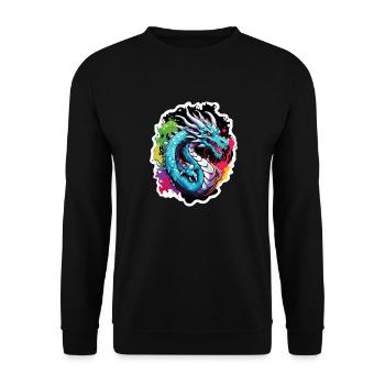 Drache / Tier / Feuer / Fabelwesen / Märchen - Unisex Pullover - Schwarz - Vorne - Alina (178cm) & Michal (187cm)