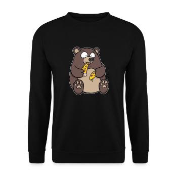 Fat Bear Eating Pizza Funny Comic Style hand drawn - Unisex Sweatshirt - black - Front - Alina (178cm) & Michal (187cm)