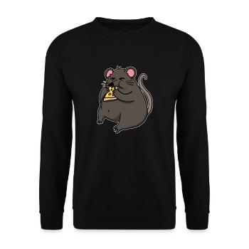 Fat Mouse Eating Pizza Funny Comic Style - Unisex Sweatshirt - black - Front - Alina (178cm) & Michal (187cm)