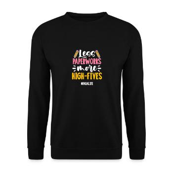 Moins de paperasse Plus de high-fives - Sweat-shirt Unisexe - noir - Devant - Alina (178cm) & Michal (187cm)