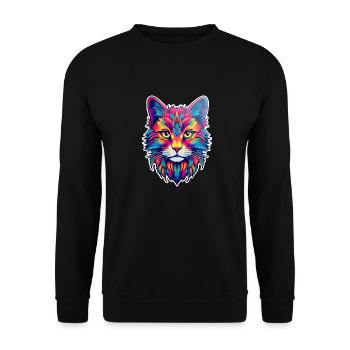 Katze psychedelisch bunt illustriert - Unisex Pullover - Schwarz - Vorne - Alina (178cm) & Michal (187cm)