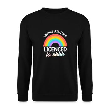 Library Assistant Licenced To Shhh Librarian - Unisex Sweatshirt - black - Front - Alina (178cm) & Michal (187cm)