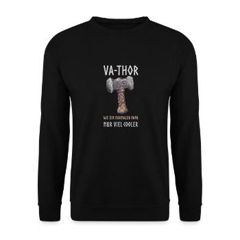 Vathor Papa Vater Geschenk zum Vatertag für Männer - Unisex Pullover - Schwarz - Vorne - Alina (178cm) & Michal (187cm)