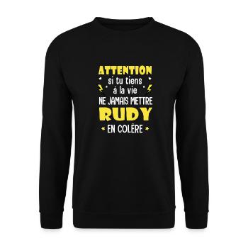 Rudy humour prénom rudy tshirt personnalisé - Sweat-shirt Unisexe - noir - Devant - Alina (178cm) & Michal (187cm)
