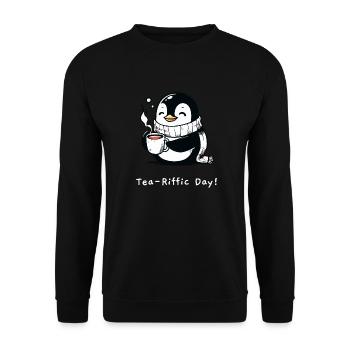 Pinguin mit Tee Spruch - Unisex Pullover - Schwarz - Vorne - Alina (178cm) & Michal (187cm)