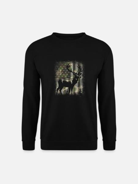 Camo US-Flagge Hirsch Elch Bock Camoflage Jagd - Unisex Pullover - Schwarz