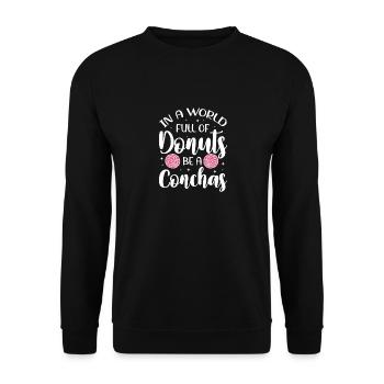 dans un monde plein de beignets soyez une concha Design - Sweat-shirt Unisexe - noir - Devant - Alina (178cm) & Michal (187cm)