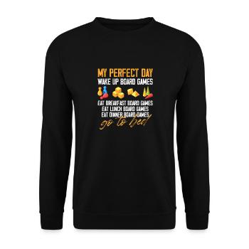 my perfect day wake up board games Design - Unisex Sweatshirt - black - Front - Alina (178cm) & Michal (187cm)