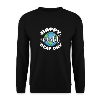 Happy World Deaf Day Lip Reading ASL Teacher - Unisex Pullover - Schwarz - Vorne - Alina (178cm) & Michal (187cm)