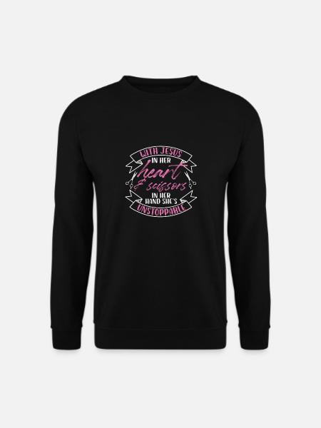 With Jesus In Her Heart And Scissors In Her Hand - Unisex Pullover - Schwarz
