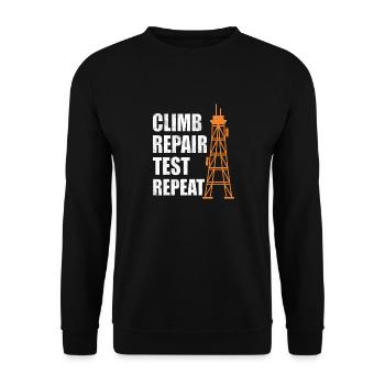 Climb Repair Test Repeat Transmission Tower - Unisex Pullover - Schwarz - Vorne - Alina (178cm) & Michal (187cm)