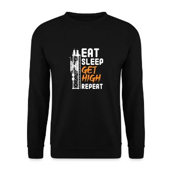 Eat Sleep Get High Repeat Tower Technician - Unisex Pullover - Schwarz - Vorne - Alina (178cm) & Michal (187cm)