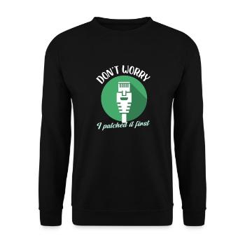 dont worry I patched it first Design - Unisex Pullover - Schwarz - Vorne - Alina (178cm) & Michal (187cm)