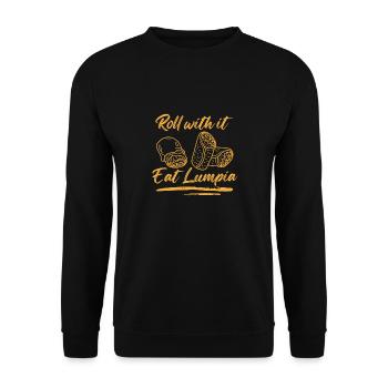 roll with it eat lumpia Design for a lover of - Unisex Pullover - Schwarz - Vorne - Alina (178cm) & Michal (187cm)