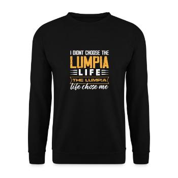 I didnt choose the lumpia life Design - Unisex Pullover - Schwarz - Vorne - Alina (178cm) & Michal (187cm)