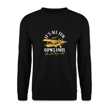 Is all fun and games until battery dies Design - Unisex Sweatshirt - black - Front - Alina (178cm) & Michal (187cm)