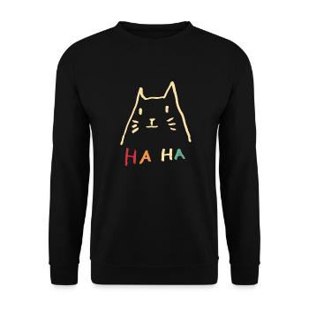 Cat Haha Retro Irony - Unisex Sweatshirt - black - Front - Alina (178cm) & Michal (187cm)
