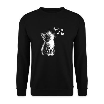 Süße Katze Herzen - Unisex Pullover - Schwarz - Vorne - Alina (178cm) & Michal (187cm)