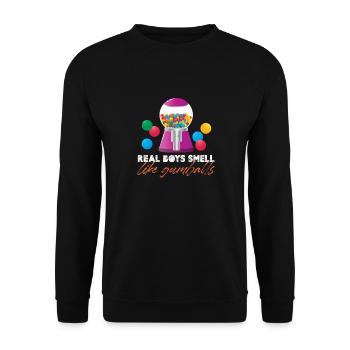Real Boys Smell Like Gumballs Retro Chewing Gum - Unisex Pullover - Schwarz - Vorne - Alina (178cm) & Michal (187cm)