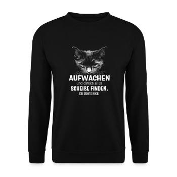 Katze mit Spruch - Unisex Pullover - Schwarz - Vorne - Alina (178cm) & Michal (187cm)