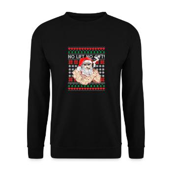 Bad Santa Claus Ugly Christmas Sweater No Lift No Gift - Unisex Sweatshirt - black - Front - Alina (178cm) & Michal (187cm)