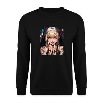 A beautiful tattooed nun with blond hair anime - Unisex Sweatshirt - black - Front - Alina (178cm) & Michal (187cm)